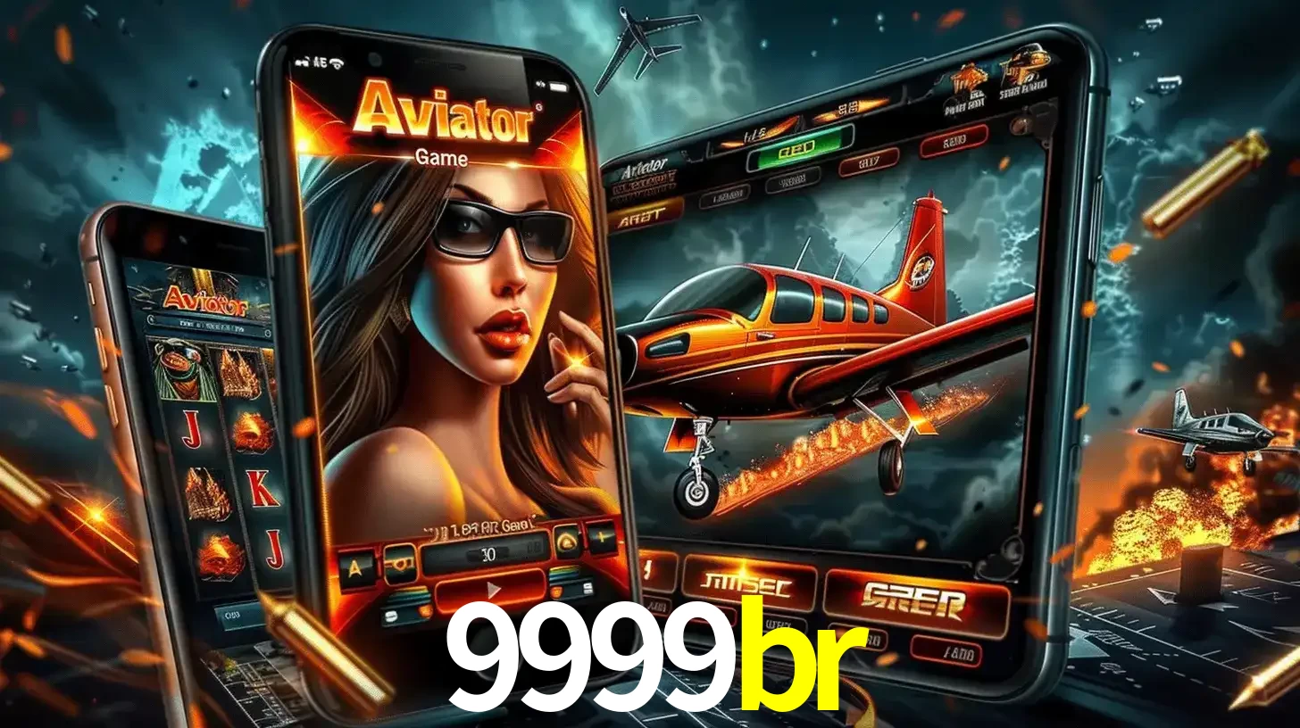 O popular jogo de apostas Aviator exibido em vários celulares e tablets, mostrando a interface emocionante e a ação de voo disponíveis para jogar agora no 9999br.