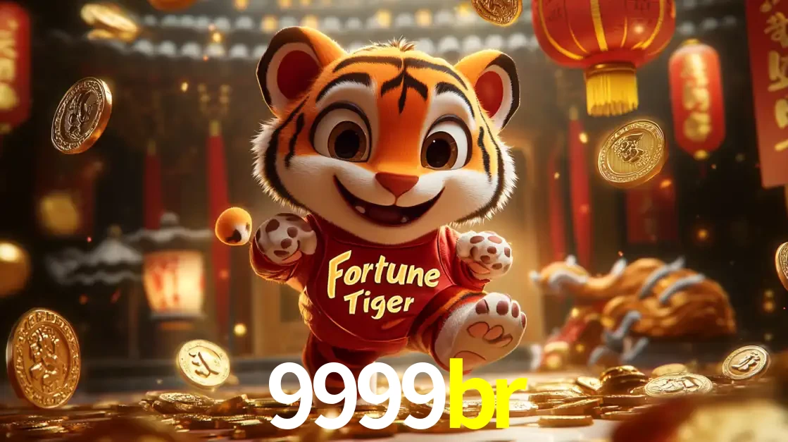 O alegre personagem do Fortune Tiger correndo sobre um caminho de moedas de ouro, simbolizando os grandes prêmios e a diversão do popular jogo de slot do 9999br.
