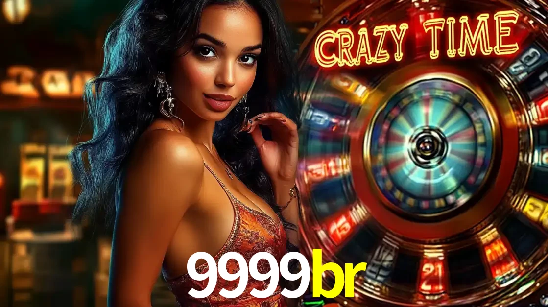 Mulher elegante ao lado da vibrante roda da fortuna do jogo de cassino ao vivo Crazy Time, um dos game shows mais populares e cheios de prêmios do 9999br.